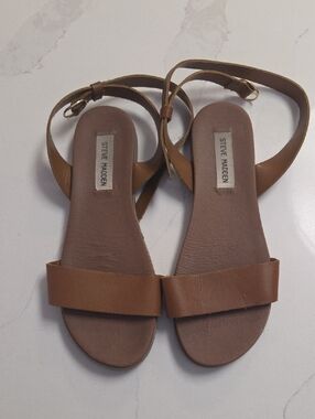 Steve Madden Brown Leather Ankle-Strap Flat Sandals